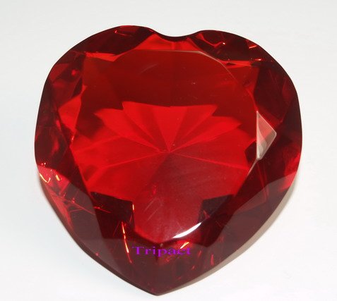 Diamond Jewel Paperweight 80mm Ruby Heart Shaped Cut