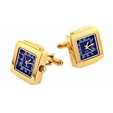 Gold plated sqaure working watch cufflinks with black dial with presentation box by For the Cuff