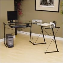 Sauder Beginnings L-Shaped Desk in Black,Clear Glass