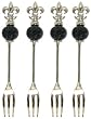 Decorative Fleur De Lis Cocktail Fork Set of Four with Black Glass Bead