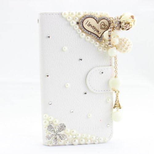 piaopiao bling 3D white leather wallet credit card flip diamond case cover for LG google Nexus 4 E960 (iloveyou)