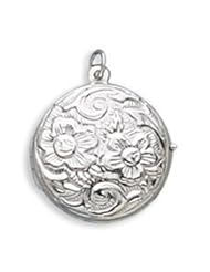 .925 Sterling Silver Premium Round Floral Design Locket