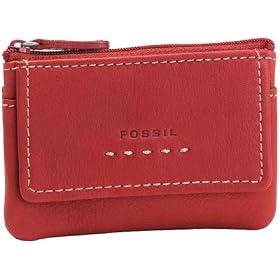 Fossil Womens Leather Coin Purse - Pop Stitch Key Coin Purse (Color: Red)