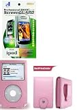 Pink Leather Case for Apple Ipod Video Mp3 Player (30 Gb) + Ipod Video Clear Screen-protector Protective-film