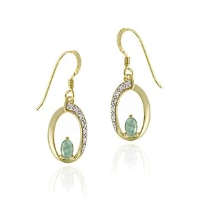 Buy 18K Gold over Sterling Silver Emerald and Diamond Accent Oval Dangle Earrings by SilverSpeck.com