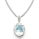 14k White Gold Aquamarine and Diamond Pendant with Chain