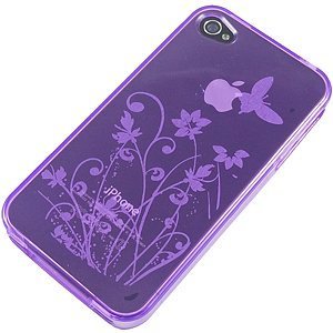 purple butterfly -TPU Skin Cover for Apple iPhone 4, Purple Butterfly