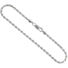 Sterling Silver 2.3 mm Italian Diamond Cut Rope Chain 10 inch Anklet: Jewelry
