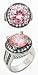Rhodium Plated Sterling Silver 12mm Round Bright Pink Faceted CZ Cubic Zirconia Ring (Size 9)