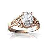 14k Rose Gold Oval Genuine White Topaz Celtic Trinity Ring