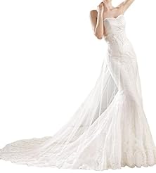 Strapless Tulle Sheath Natural   Waistline Lace Wedding Dress 