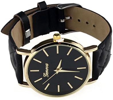 Datework Unisex Casual Geneva Checkers Faux Leather Quartz Analog Wrist Watch (Black)