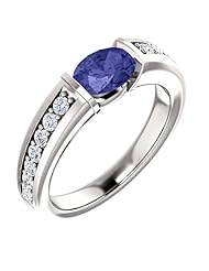 18K White Gold 7.00x5.00mm Oval Cut Tanzanite and Diamond Ring -- LIFETIME WARRANTY