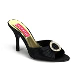 3 1/2 Inch Heel Satin Pump Slide Shoe Sexy High Heel Slip On Shoes Rhinestone Buckle Pink Black Tan Red