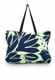 Citta Design 'Floridita' Print Canvas/Leather Designer Tote Bag Navy/Aqua, 25 inches wide x 16 inches deep