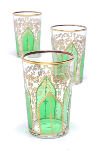 Green Tamansour Tea Glasses (Set of 6)