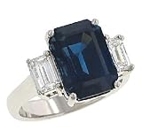 Ladies Emerald Cut Blue Sapphire and Emerald Cut Diamond 3 Stone Ring Gem 6.85cttw Diamond 1.01cttw