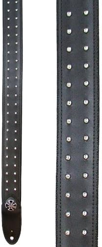 Providence Black Leather Chrome Studs Metal padded Guitar Strap PLS-27