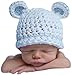 Melondipity Sugar Bear Boy White with Light Blue Trim Beanie Baby Hat - White