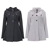Ladies Mid Length Duffle Swing Coat Ladies Linen Style Trench Coat Mac Hooded Button Jacket Size 8-14