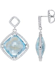 Sterling Silver Halo-Styled Antique Square Shape Dangle Earrings