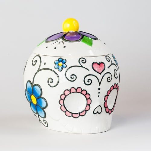 DAY OF THE DEAD Sugar Skull HALLOWEEN Ceramic COOKIE JAR with Lid NEW