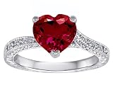 2.05 cttw 925 Sterling Silver Solitaire engagement Ring with Heart Shape Lab Created Ruby and 6 genuine diamonds