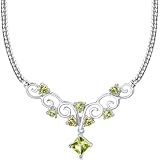 1.25 carats total weight Princess Cut and Round Shape Peridot Multi-Gemstone Necklace in Sterling...