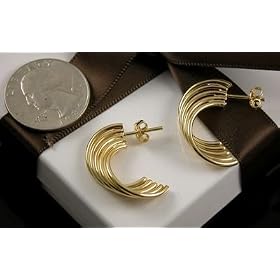 Designer 18K Gold Filled Swirl Hoop Post Earrings Beautiful