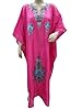 Womens Kaftans Kashmir Crewel Embroidered Caftans Bright Pink Paper Silk