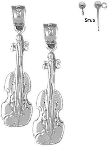 Earring Obsession's Rhodium-plated 925 Sterling Silver 31mm Violin, Viola Post Earrings (Approx. 6.63 grams)