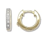 14k Yellow Gold Bead Set Diamond (.05 ctw) Hoop Earrings with Safety Lock)