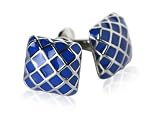 Blue Patterned Domed Enamel Silver Cufflinks with Presentation Box