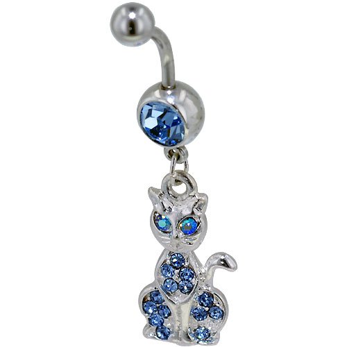 Belly Button Rings Light Blue Crystal Siamese Cat 