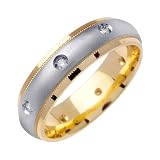 18K Yellow Gold and White Gold Diamond 0.16ct Wedding Band Width 6mm - Sizes 5 to 13