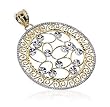 10 KT Two Tone Gold Filigree Circle Pendant 10K Charm