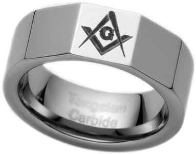 8MM Men's Tungsten Carbide Ring Mason Freemason Masonic (Available in Sizes 8 to 15)