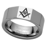 8MM Men's Tungsten Carbide Ring Mason Freemason Masonic