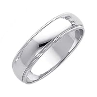 14K White Gold 5mm Plain Milgrain Wedding Band Ring for Men and Women - Size 7.5