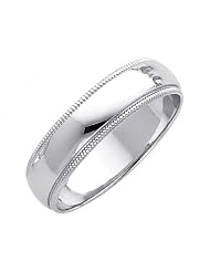 14k White Gold 5mm Plain Milgrain Wedding Ring Ring for Men & Women (size 4 to... by 