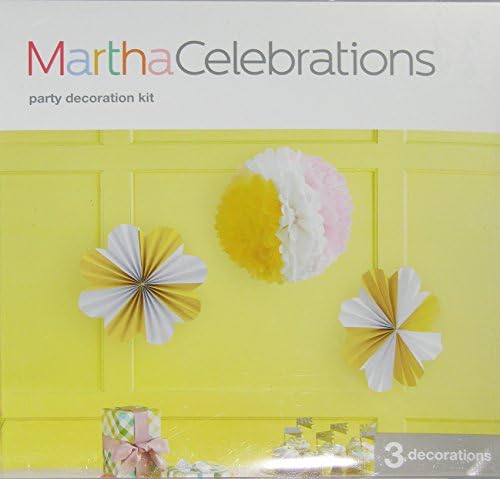 Martha Celebrations Lemon Ombre Pom-Pom & Lemon Flower Pinwheel Party Decoration Kit (Yellow and White)