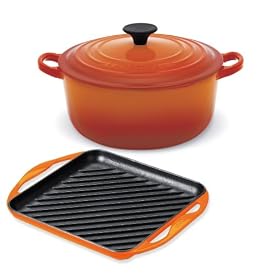 Le Creuset Cast Iron Round Casserole, Volcanic, 24 cm with Free Matching Square Grill