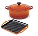 Le Creuset Cast Iron Round Casserole, Volcanic, 24 cm with Free Matching Square Grill