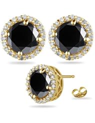 0.95-1.05 Cts Black & White Diamond Stud Earrings in 14K Yellow Gold