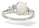 14K White Gold Genuine Oval Opal and Diamond Ring