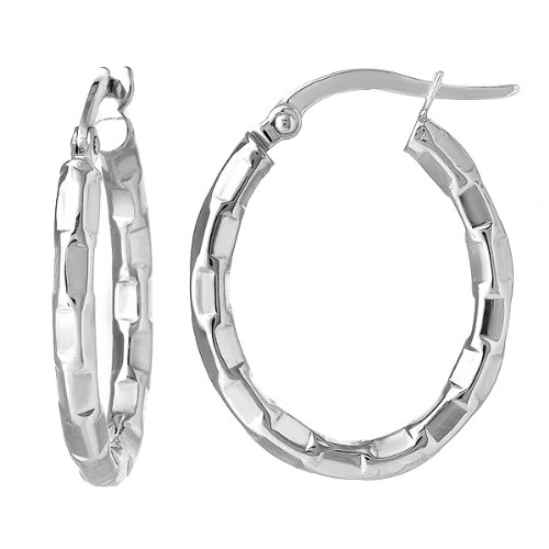 Buy 14k White Gold Oval Shape Design Hoop Earrings