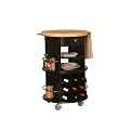 Black Round Butcher Block Wine Cart- Large