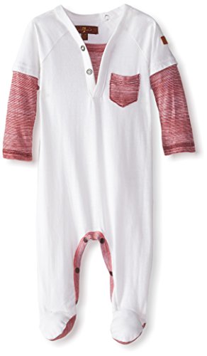 7 for all mankind Baby-Boys Newborn Layered Look Footed Bodysuit, Oatmeal, 0-3 Months