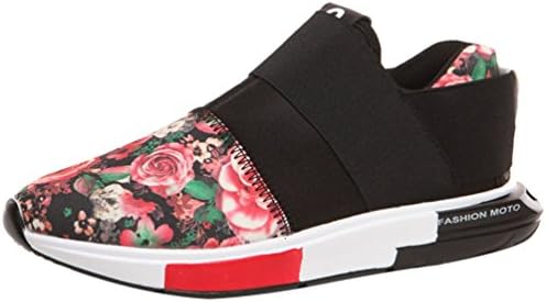 Kiwii Mens Fashion Casual Pull On Elastic Strap Vamp Rubber Sole Ankle High Sports Running Sneaker Shoes(10 D(M) US, Blackflower)