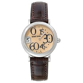 Gerald Genta Arena Retro Ladies' Watch 18K White Gold Salmon Beige Guilloche Dial on Brown Leather...